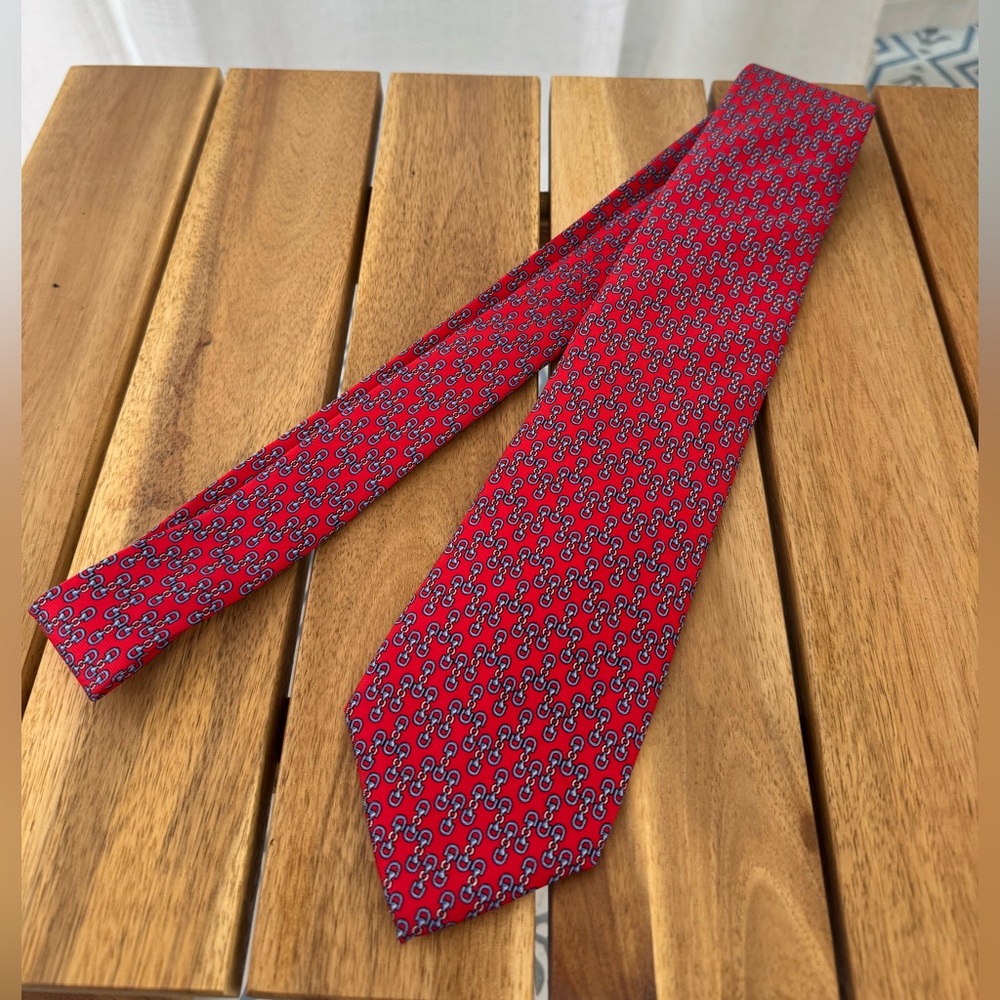 Brooks Brothers Red 100% Silk Link Print Tie | Made in USA Luxury Necktie